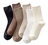 ACCFOD Womens Cute Crew Socks Casual Athletic Aesthetic Socks Neutral Cotton Socks for Women Granola Girls Clothes, Solid Color, 5-9