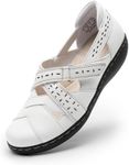 DREAM PAIRS Women's Slip-On Loafer Comfortable Walking Casual Flats Shoes Closed Toe Work Sandal,Size 7.5,White,DWUMLS2508