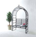 Takasho Steel Garden Arch Bench – Metal Trellis for Climbing Plants, Wedding Backdrop Stand, Outdoor Terrace, Balcony & Backyard Decor, Large Black