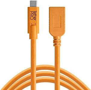 Tether Tools TetherPro USB-C to USB A Female Adapter (Extender) Cable | for Fast Transfer and Connection Between Camera and Computer | High Visibility Orange | 15 Feet (4.6 m)