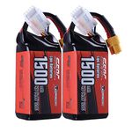 SUNPADOW 4S Lipo Battery 14.8V 120C 1500mAh with XT60 Connector Rechargeable for RC FPV Airplane Quadcopter Helicopter Drone Model Racing Hobby(2 Count)