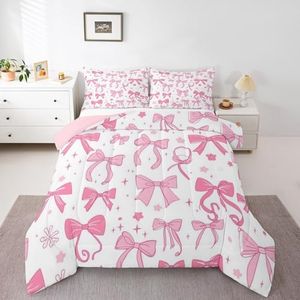 Feelyou Kids Pink Bowknot Bedding Set Toddler Size, Delicate Bow Comforter Set Boys Girls Cute Knot Duvet Insert Teen Bedroom Decor Bed Set 2Pcs