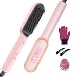 TYMO Ring Pink Hair Straightener Comb for Women, Hair Straightening Brush with Ceramic Coating, Smooth Frizz for Thick Curly Hair, Anti Scald, 20s Fast Heating, Lightweight for Travel, Gift for Girls