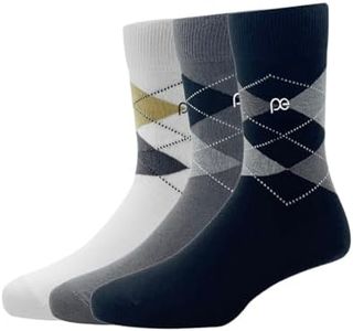 Peter England Men's Full Length Cotton Socks (Pack Of 3) (PXT4014E_Black, White, Grey And Black)
