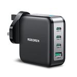 Rocoren USB C Charger Dual 100W, GaN Tech 4 Ports PD3.0 QC5.0 PPS Laptop Fast Charger Plug Compatible with MacBook Pro, ThinkPad, iPad Pro, iPhone 15 Pro, Huawei, S24 Ultra, S24+, S23, Dell XPS, Pixel