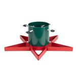 Star Design Christmas Tree Stand with Water Reservoir for Live Fir and Pine Trees, Stable Metal Base with Heavy Duty Plastic Legs, Fun and Colourful Holiday Decor, Adjustable Trunk Support-Red & Green