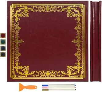 Vienrose Large Self-Adhesive Album Artificial Leather Cover Scrapbook Album 13.19"x12.8" Vintage Printed Memory Book DIY 120 Blank Pages with Three Metallic Pens, Red