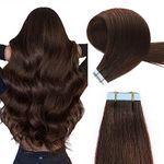 YILITE Tape in Hair Extensions Darkest Brown 18 inches 20pcs 50g/pack Invisible Straight Seamless Skin Weft Remy Hair Extensions Silky Tape Hair Extensions Real Human Hair (18 inch #2 Darkt Brown)