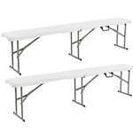 Giantex 6 Feet Folding Bench, Set of 2 Portable Indoor Outdoor Seat for Picnic Camping Party Dining, Foldable Bench with Carrying Handle 550 lbs Capacity Off White