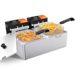 TANGME Commercial Deep Fryer, 3400W Electric Countertop Fryer 20.7QT with 6.35QTx2 Baskets Stainless Steel Oil Fryer with Temperature Limiter for Home Kitchen and Restaurant