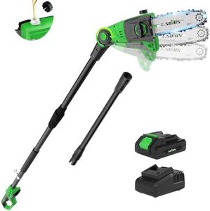 Cordless Pole Saw 8-Inch,15-Foot Max Reach Pole Saw for Tree Trimming, 16ft/s Speed, Auto Oiling, Multi-Angle Pole Chainsaw with 2.0Ah Battery & Charger