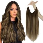 Sunny Hair Wire Hair Extensions Human Hair Invisible Wire Hair Extensions for Women Straight Hidden Hair Extensions with Adjustable Line Balayage Medium Brown to Caramel Blonde 16Inch