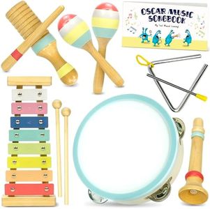 MINIARTIS Toddler Musical Instruments | Montessori Baby Wooden Music Toys for Toddlers 1-3 | Modern Boho Xylophone with 15 Songbook | Neutral Colors Percussion Instruments Set for Kids