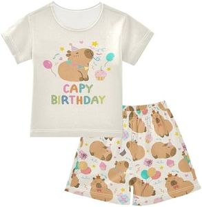 KUEJOP Birthday Party Capybara Summer Pajama Sets, Short Sets for Daily Wears and Sleep Wears