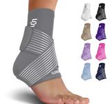 Sleeve Stars Ankle Brace for Sprained Ankle, Plantar Fasciitis Relief Achilles Tendonitis Brace, Ankle Support for Women & Men w/Strap, Heel Protector Wrap for Pain & Compression (Single/Grey)