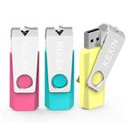 KEXIN 3 Pack 32GB USB Flash Drive 2.0 USB Stick Memory Stick Swivel Thumb Drive External Data Storage Stick Pen Drive with LED Indicator for Computer Tablet Laptop Car TV (Pink Yellow Cyan)