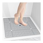 OTHWAY Square Shower Mat, 27"x 27"Extra Large Shower Mat Non Slip, Machine Washable Shower Stall Mat with Suction Cups Drain Holes, TPE Non Skid Shower Mat for Elderly Kids Bathroom(L-Grey)