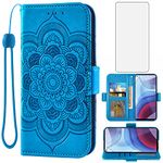 Asuwish Phone Case for Moto G Power 2021 Wallet Cover with Tempered Glass Screen Protector and Leather Flip Credit Card Holder Cell Accessories Motorola GPower 21 5G Version XT2117-4 Women Men Blue