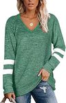 Famulily Women Long Sleeve Jumpers Fall Simple V Neck Sweatshirt Pullover to Wear with Leggings Green XL