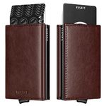 VULKIT Mens Wallet Credit Card Holder Pop up Card Case RFID Blocking Leather Card Wallet with Banknote Compartment & ID Window