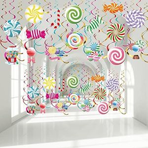 36 Pcs Candyland Party Decorations Candy Hanging Swirls Colorful Lollipop Candy Themed Birthday Decorations Party Favors for Sweet Shop Baby Shower Home