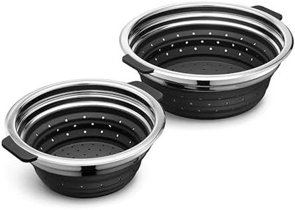 HexClad 2-Piece Steamer Basket Set for Steaming and Draining, Fits HexClad's 3 and 8Qt Pots, Dishwasher-Safe, Space-Saving Design, Heat-Safe to 425ºF, Non-Slip Handles, Silicone and Stainless Steel