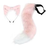 URFUN Faux Fur Cat Fox Ears Headband Wolf Tail Halloween Party Costume for Adult Pink