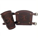 Thajaling Viking World Tree Embossed PU Leather Arm Bracers, Hand Made Full Grain Leather Cuffs Bracers, LARP Accessories Viking Bracers, Medieval Archery Bracers Viking Wrist Guard (Brown)