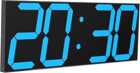 CHKOSDA Digital Wall Clock, 18" Large Wall Clock, Led Wall Clock with Countdown Timer, Calendar, Thermometer, 12/24H, Adjustable Brightness, Wall Mount/On Desktop, Corded Power(Ice Blue)