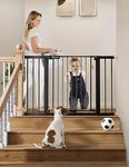 COMOMY 75-117cm Stair Gate for Baby, Auto Close Dog Gates Indoor with Green/Red Sign, Pressure Fit Child Safety Gate for Doorways Hallways, Wide Pet Gate with Door for The House (76cm Tall, Black)