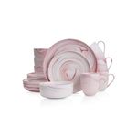 Stone Lain Porcelain 16 Piece Dinnerware Set, Cool Pink Swirl, Marble Design, Complete Sets