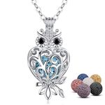 INFUSEU Aromatherapy Necklace Owl Pendant for Women Owl Lovers Gifts, Essential Oil Diffuser Jewelry with 7 Pcs Lava Rock Stone