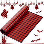 Buffalo Plaid Heat Transfer Vinyl Iron on Vinyl Roll 10 Inch x 10 Ft Heat Transfer Vinyl Roll Check Pattern Heat Transfer Vinyl for Shirts DIY Bags Hats Heat Press Design (Black Red)