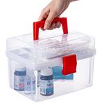 MyGift Premium Clear First Aid Bin with Detachable Tray and Quick Access Top Lid Flap, Portable Emergency Kit, Medical Supply Travel Tote, Medicine Storage Box Container (Red)