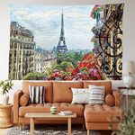 Ambesonne Paris Tapestry, Street in Paris Town Traffic Trees Downtown Urban Life Monument Scenery, Wide Wall Hanging for Bedroom Living Room Dorm, 80" X 60", Blue Vermilion Green