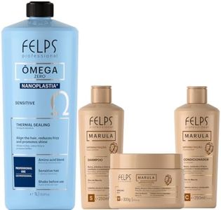 Kit Felps Professional Omega Zero Sensitive Nanoplastia Thermal Sealing Kit, with Marula Hyper-Nourishing Shampoo, Conditioner, and Mask