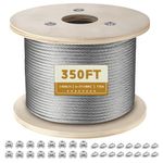 KALLSDY 1/4" Stainless Steel Cable, 350FT Wire Rope Aircraft Cable with Cable Clamps and Thimbles for Backyard Zipline, String Lights and Deck Railing, 6x37 Strands Construction