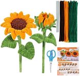 190PCS Pipe Cleaners Chenille Stem Craft Flower Supplies, Pipe Cleaner Flowers Crafts, Pipe Cleaner Sunflowers Kit with Instructions, 3 Colors Pipe Cleaners Set for DIY Craft Decorations-2 Flowers