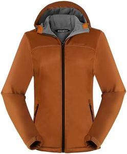 ATLASLAVA Women's Lightweight Softshell Jacket, Fleece Lined Hooded Windproof Coat Warm Jacket for Outdoor Running Travel Hiking BROWN-S