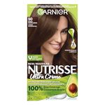 Garnier Nutrisse Ultra Crème, Permanent Hair Dye, 100% Grey Coverage, Vegan Formula, Nourished Hair, Long-Lasting Rich Colour, 50 Medium Natural Brown, 1 Application, Packaging May Vary