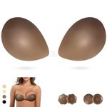 PHODIL Sticky Strapless Bra, Invisible Push Up Adhesive Bra,Backless Silicone Bras Washable for Women with Nipple Covers, Coffee, 6