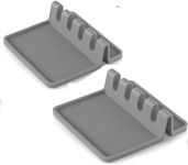 LALOCAPEYO 2 Pcs Silicone Spoon Rest for Kitchen Table with Drip Pad, Holder for Stove and Table, Heat Resistant, Non Slip, BPA Free, Grill Utensil Holder for Spoons/Ladles/Spatulas/Forks (Gray)