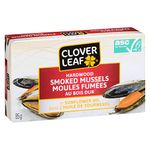 Clover Leaf Smoked Mussels in Sunflower Oil – 85g, 24 Count - Canned Mussels – High in Protein – 13g of Protein Per 65g Serving Drained – Hardwood Smoked