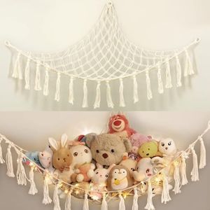 QYINXIU Stuffed Animal Toy Hammock Hanging Large Macrame Toy Hammock Organizer Pet Net for Stuffed Animal Display Corner Plush Toys Net Holder Decor for Nursery Playroom Bedroom (Without light)