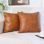 Faux Leather Throw Pillow Covers, Set of 2 Decorative Outdoor Pillow Covers, Modern Luxury Brown Square Throw Pillow Case Cushion Cases for Couch Sofa Bed Living Room, 18x18 Inch