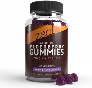 Zeal Naturals Sambucus Elderberry Gummies + Zinc + Vitamin C - Daily Supplement for Children & Adults - Easy to Chew Vitamin Gummies - 100 mg Max Serving of Elderberry - 60 Count