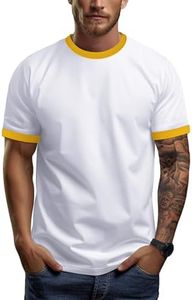 Zengjo Men's Ringer Tee Crewneck Athletic T Shirts Short Sleeve Sport Shirt for Men(White/Yellow,XXL)