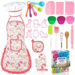 KAEGREEL Kids Baking Chef Set with Unicorn Apron, 26pcs Kid Cooking Set with Chef Hat Spoons Whisk, Chef Role Play Gifts for Boys Girls Aged 3+, Pink