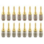 Nakamichi FanLock Excel Series 24k Gold Plated Banana Plug 10 AWG - 18 AWG Gauge Size 4mm for Speakers Amplifier Hi-Fi Stereo Home Theatre Radio Audio Wire Cable Quick Connector, 16 Pcs (8-Pairs)