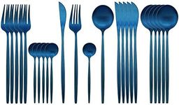 JASHII Matte Blue Silverware Set, 24 Pieces Stainless Steel Tableware Sets Flatware Set Cutlery Sets, Service for 6 (Matte Blue)